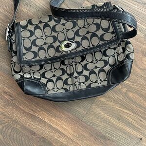 Coach Black and Brown Signature Shoulder Bag